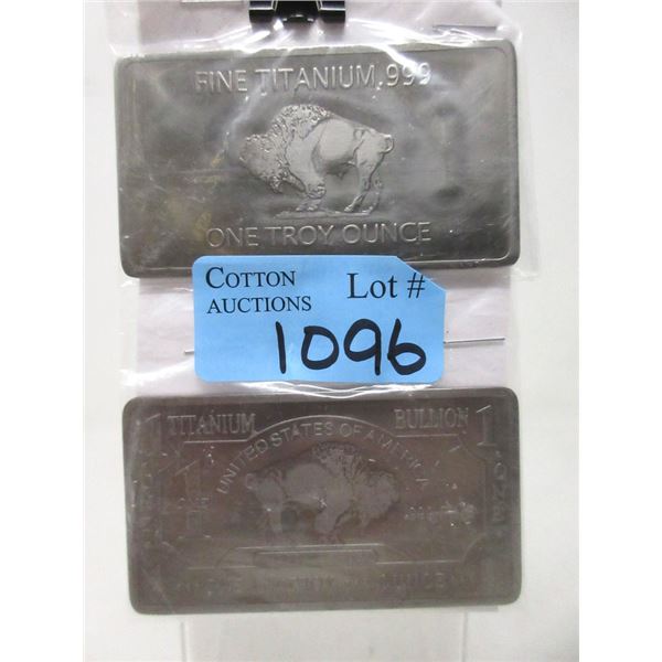 2 x 1 Oz. .999 Fine Titanium Buffalo Bars