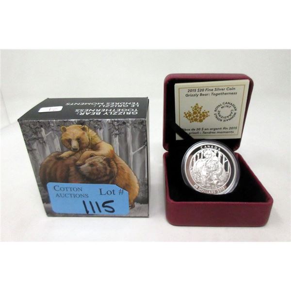 2015 Fine Silver Canadian $20 Grizzly Bear Coin