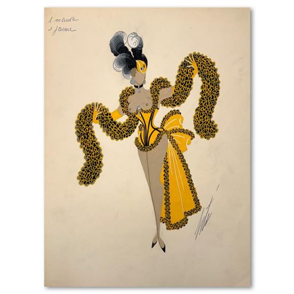 Erte (1892-1990), "Cancan, deuxieme mannequin" Original Gauche Painting, Hand Signed with Letter of 