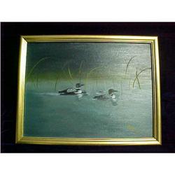 Mallard Family on the Sea - Oil Painting #2222307