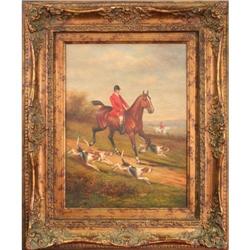 Horse dogs hunting painting signed Rothschild #2190916