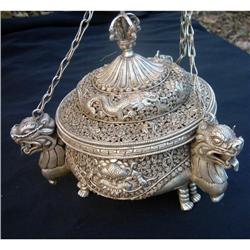 Heavy Tibetan silver tripod incense burner with#2191568