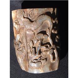 Large green jade brush container decorated with#2191577