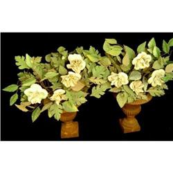 Pair of Antique Tole Topiaries in Iron Urns #2191827