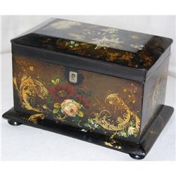 Antique Papier Mache Painted Tea Caddy, c. 1880#2207644