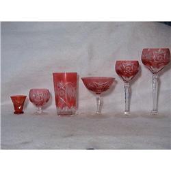 VINTAGE CUT GLASS CRYSTAL ( 42 PIECE SET of RED#2207726