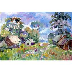 "Summer in village" oil in impressionism style #2207821