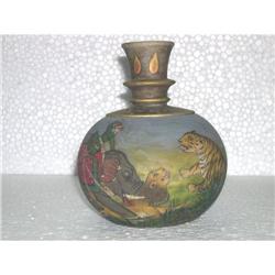 VINTAGE HAND PAINTED MARBLE VASE HUNTING SCENE #2208105