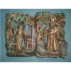 Pair of wood temple carvings #2208120