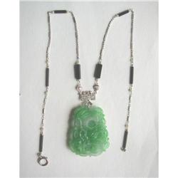 ESTATE JADE/ PEARL/ DIA/ ONYX  NECKLACE/14K #2208195