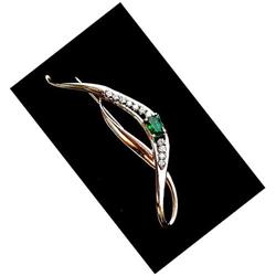 EMERALD 1.10 CARAT * ITALIAN Diamond Brooch.  #2208225