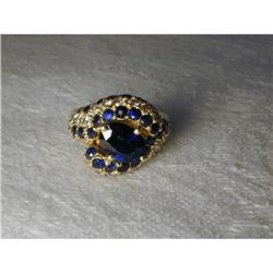 Estate 14K YG Gold Pave Diamond Sapphire Ring #2208240