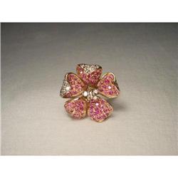 18K WG Pink Gold Sapphire Diamond Floral Ring #2208242