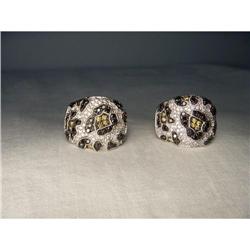 18K WG Gold Black Yellow Diamond Rose Earrings #2208244