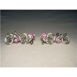 14K Sapphire Tsavorite Yellow Diamond Earrings #2208247