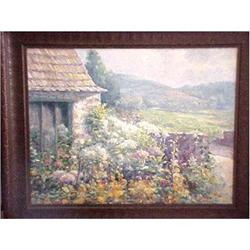 Oil painting of a floral landscaped cottage  #2208251