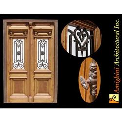 Salvage Double entry door with wrought iron, #2208278