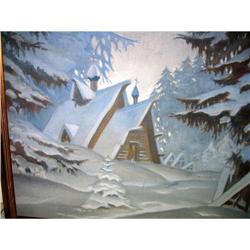 Romantic Mountain Chalet Painting early 1900 #2208435