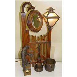 Oak Arts Crafts Bull Dog Shaving Mirror Lamp #2208472