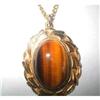 Tiger Eye Cabochon Pendant Necklace, Gold Tone,#2230489