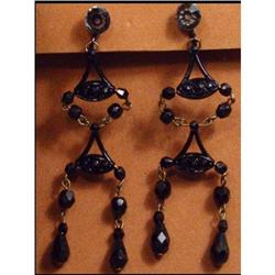 Vintage DECO BLACK Chandelier DROP JET Glass #2232164