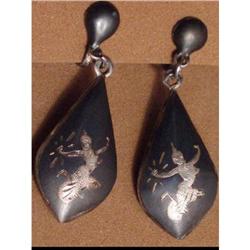 Vintage sterling niello Goddess drop earrings #2232166