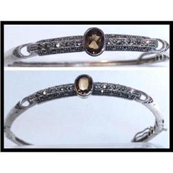 Sterling topaz Marcasite hinged glitzy bracelet#2232199