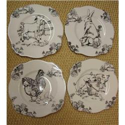 4 BLACK TRANSFER BARNYARD TOILE 9" PLATES #2233164