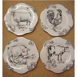 4 BLACK TRANSFER BARNYARD TOILE 12" PLATES #2233165