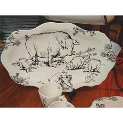 BLACK TRANSFER BARNYARD TOILE SERVING PLATTER #2233167