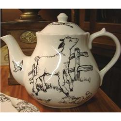 BLACK TRANSFER BARNYARD TOILE TEA POT TEAPOT #2233169