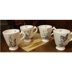 4 BLACK TRANSFER BARNYARD TOILE CUP CUPS MUGS #2233170