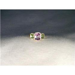 14K YG Tri-Stone Amethyst Peridot Diamond Ring #2177246