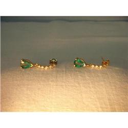 Estate 14K YG Diamond Emerald Drop Earrings #2177318