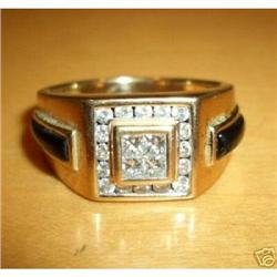 Mens 14K Gold Diamond & Onyx Wedding Ring #2177457