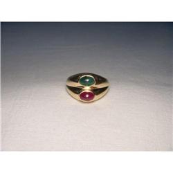 14K YG Yellow Gold Cabochon Emerald Ruby Ring #2190531