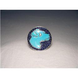 18K WG Diamond Turquoise Sapphire Dog Ring #2190588