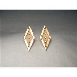14K YG Gold Diamond Designer Art Deco Earrings #2190620