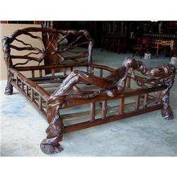 ANTIQUE RUSTIC RENAISSANCE ROOT ART QUEEN BED #2190822