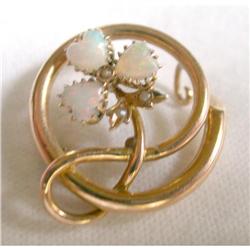 Pretty 3 Opal Hearts Brooch - 10K Gold #2206646
