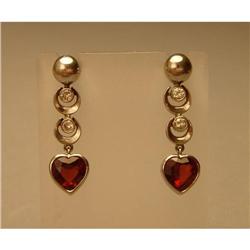 Earings  Diamond  Garnet  Heart 14ct. Art-deco #2206647