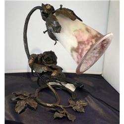 Antique Belgian Van Boekel Lamp & Muller Shade #2206656