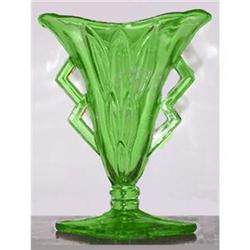 Winged Art Deco Green Uranium Glass Vase #2206936