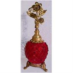 Matson Cranberry Glass & Brass Perfume Bottle #2206989