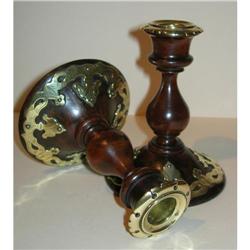 Antique Brass Mounted Walnut Candlesticks #2207503