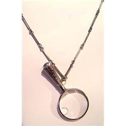 Antique Silver Bar Watch Chain With Magnifier #2207563