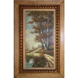 ORIG LANDSCAPE OIL PAINTING BIRCH TREES IN #2220092