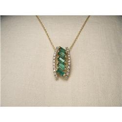 14K YG Gold Diamond Emerald Pendant Necklace  #2220185