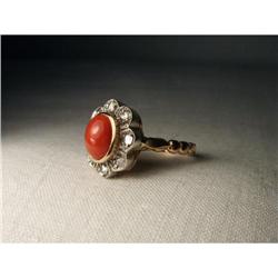Estate 18K Pink Gold Diamond Coral Floral Ring #2220186