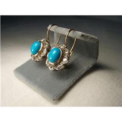 18K Pink Rose Gold Diamond Turquoise Earrings #2220187